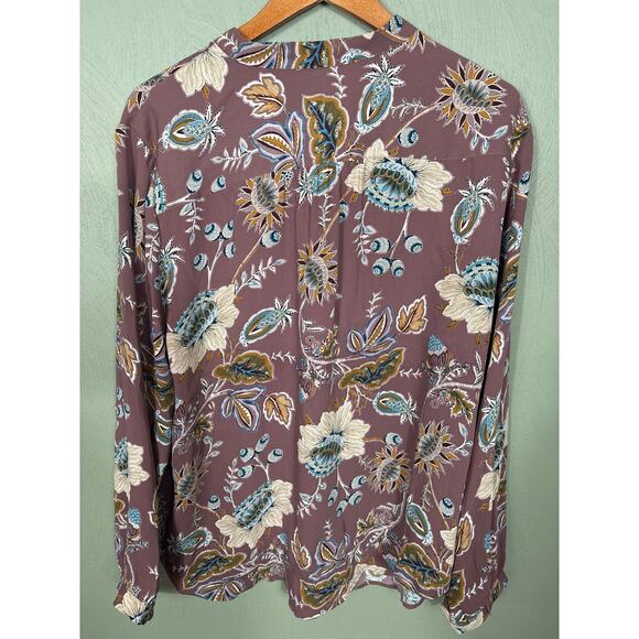 Chico's Blouse Women's 4 XXL Jacobean Bouquet Floral Pleated Ruffle Long Sleeve - Picture 2 of 12